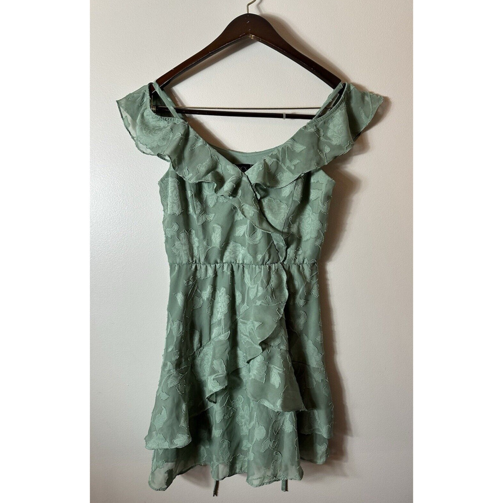 BCX Dress Womens Medium Green Ruffled Fairy Hi-Low Floral Coastal BHFO 1880 Boho